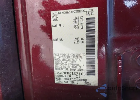 2012 Nissan Altima 2.5 S z USA, uszkodzony, nr VIN 1N4AL2AP4CC137163